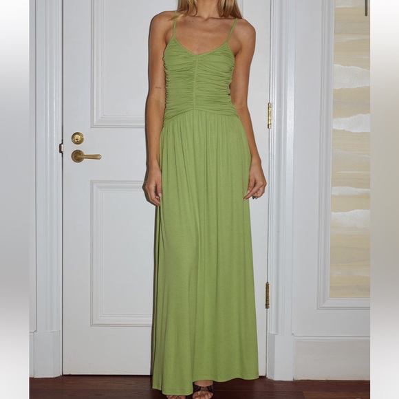 Runaway The Label Dresses & Skirts - Green Ruched Spaghetti Strap Maxi Dress